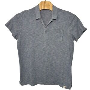 Marine Layer Men's Large Blue Space Dye Cotton Johnny Collar Polo Shirt 16069